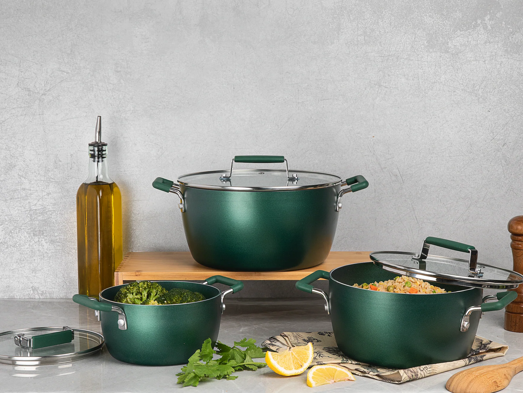 Granitestone Nesting 6 Piece Cooking Pots Set, Kitchen Pots, Non Stick Coating, 5qt 3qt & 1.5qt Pots with Lids, Stay Cool Handles Dishwasher Safe - Image 3