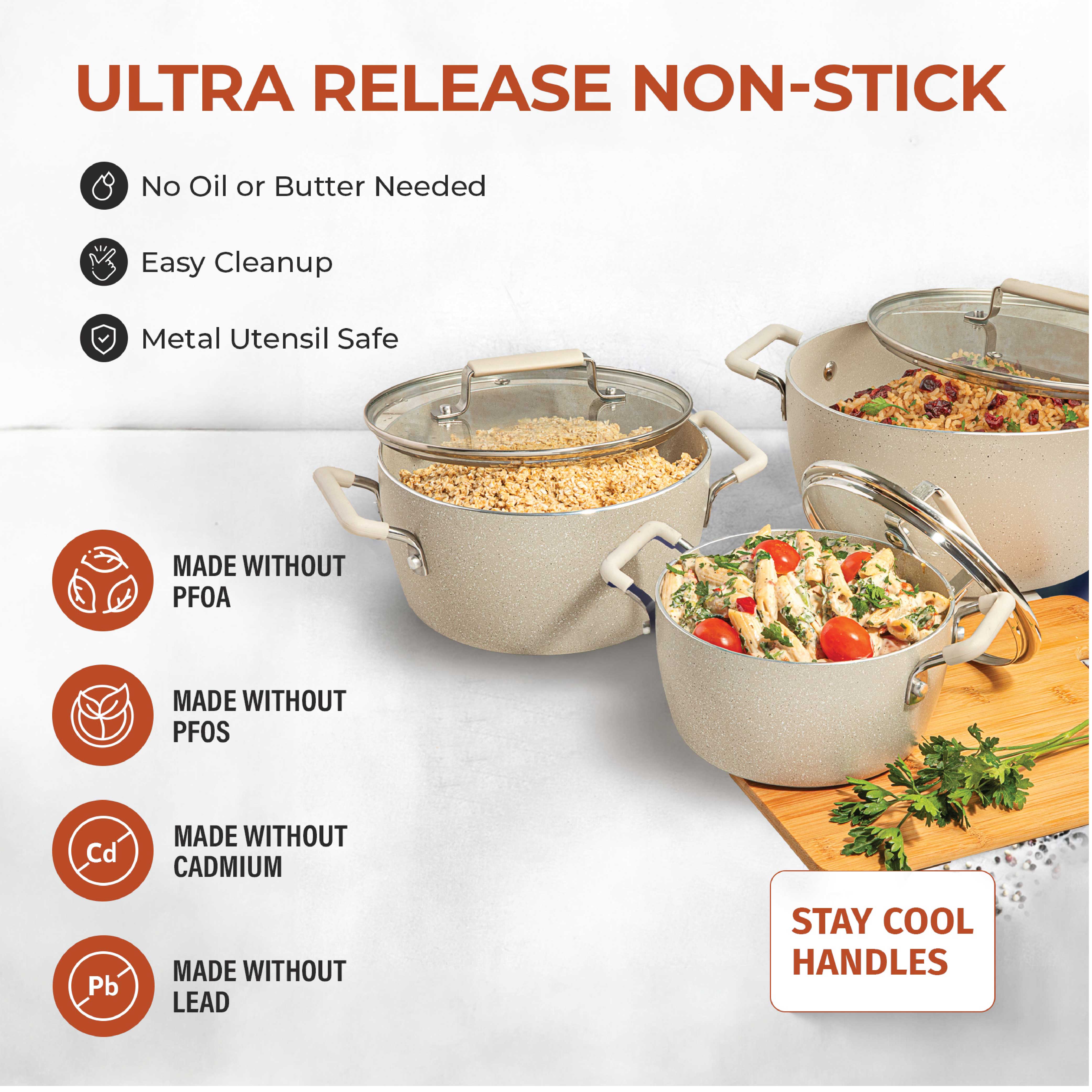 Granitestone Nesting 6 Piece Cooking Pots Set, Kitchen Pots, Non Stick Coating, 5qt 3qt & 1.5qt Pots with Lids, Stay Cool Handles Dishwasher Safe - Image 8