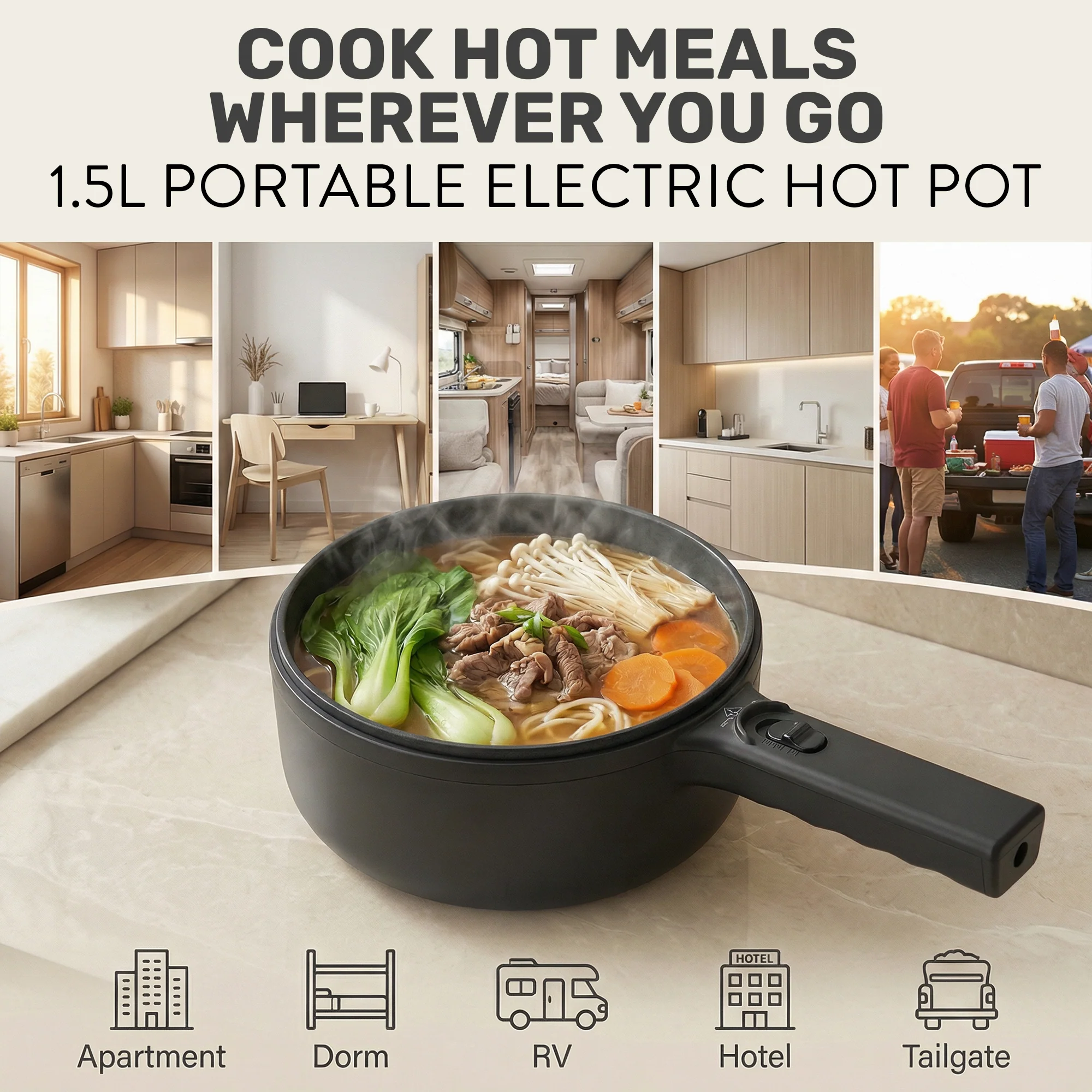 Ceramax Electric Cooker Nonstick Ceramic Skillet Pan Hot Pot Mini Cooker with Lid Steamer - Image 11