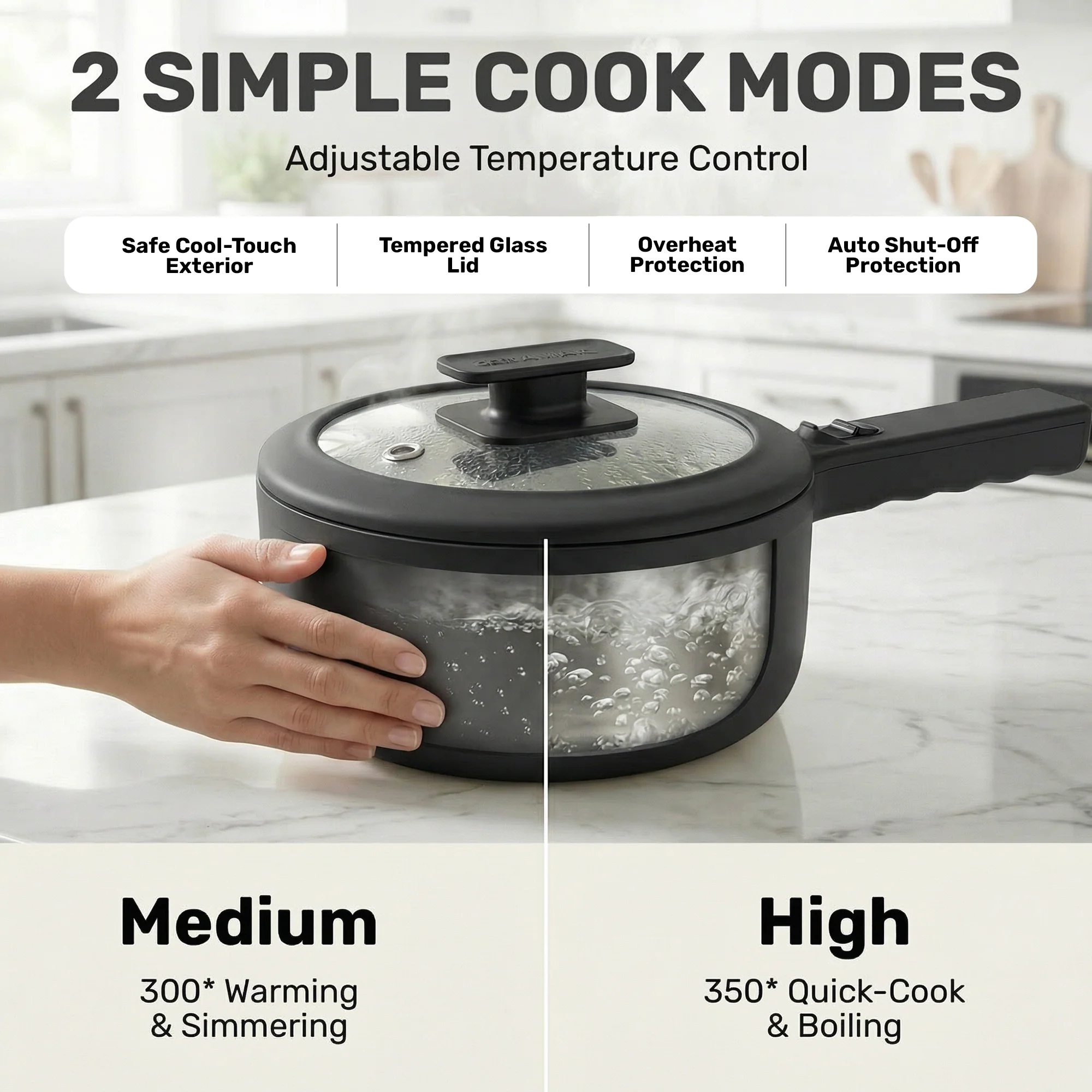 Ceramax Electric Cooker Nonstick Ceramic Skillet Pan Hot Pot Mini Cooker with Lid Steamer - Image 15