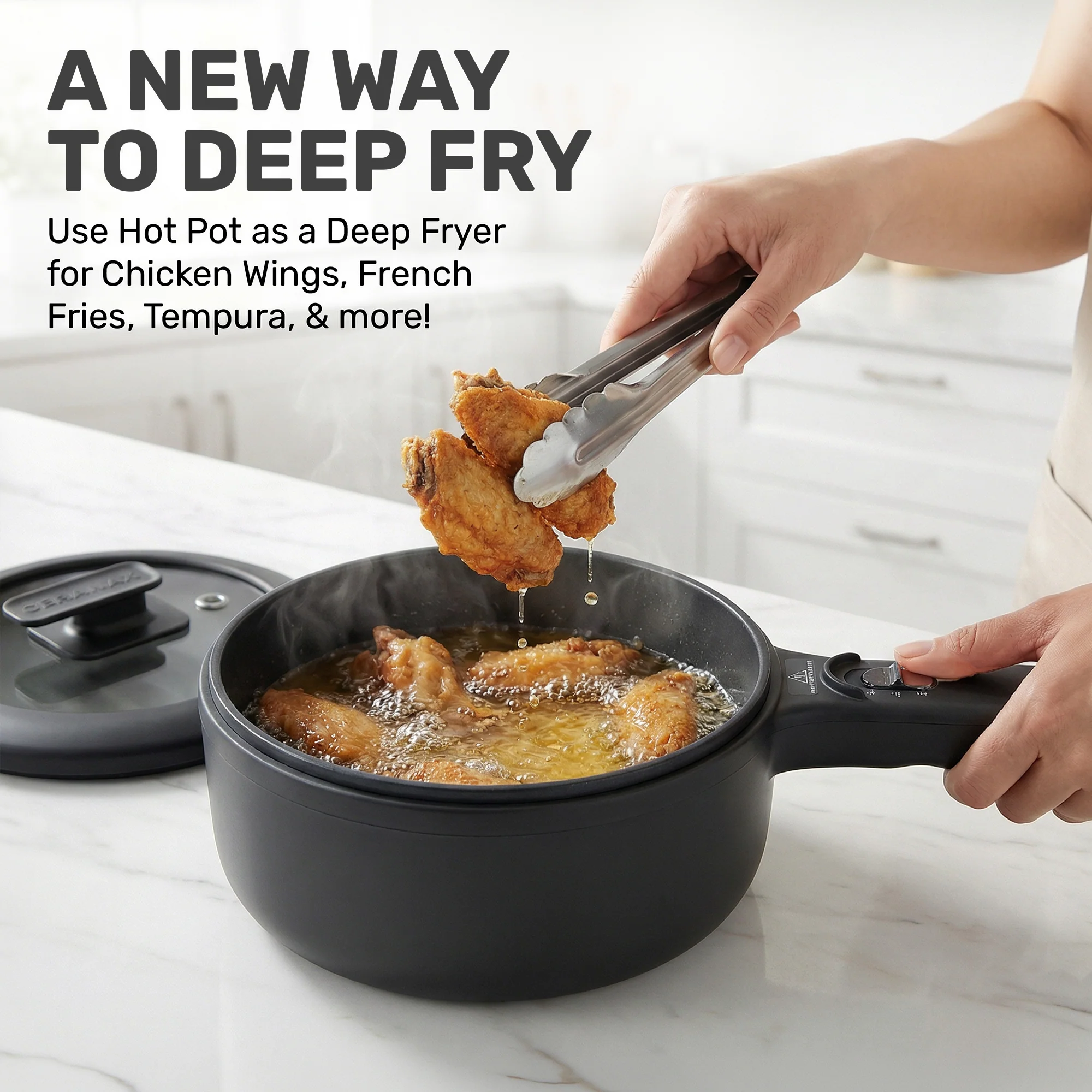 Ceramax Electric Cooker Nonstick Ceramic Skillet Pan Hot Pot Mini Cooker with Lid Steamer - Image 16