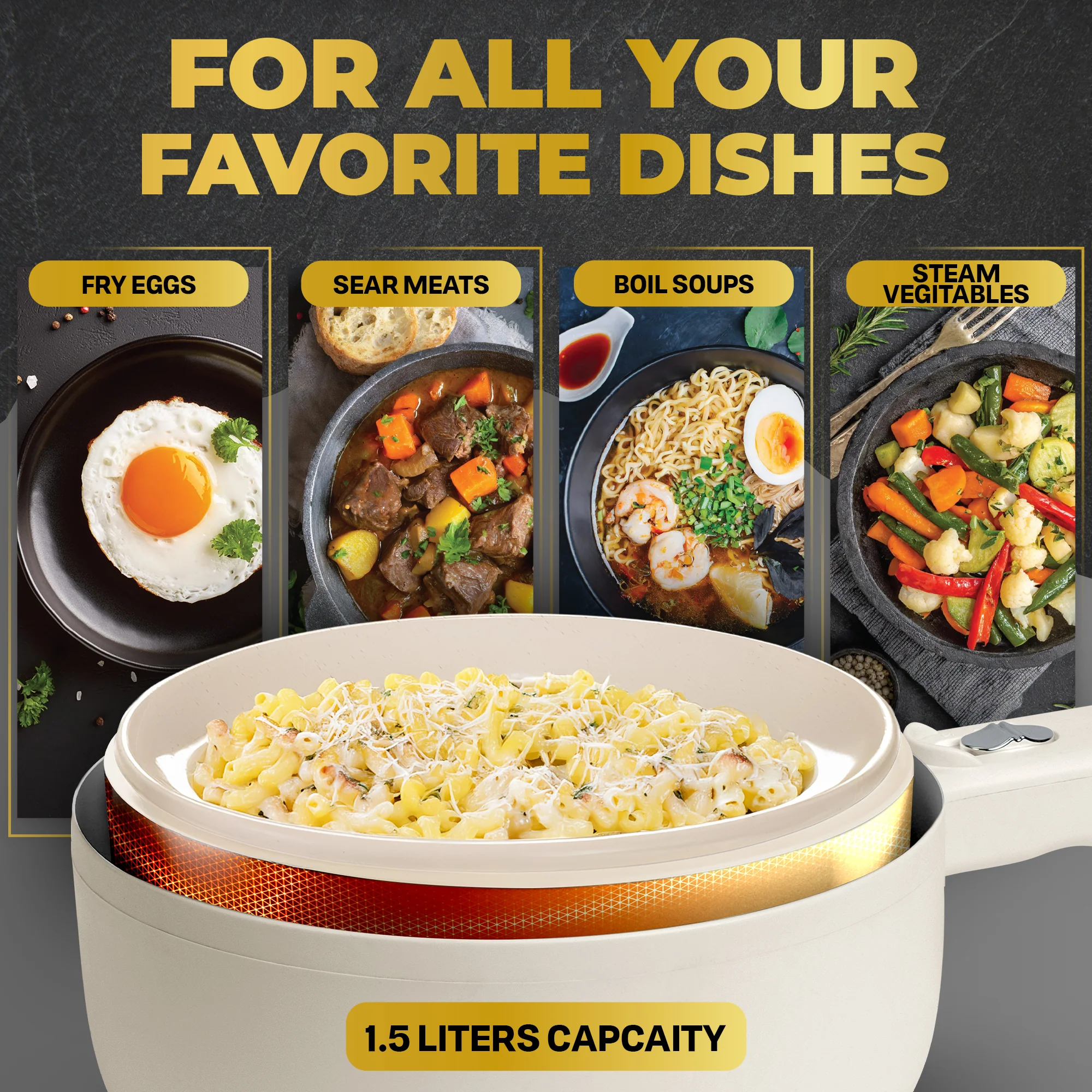 Ceramax Electric Cooker Nonstick Ceramic Skillet Pan Hot Pot Mini Cooker with Lid Steamer - Image 4