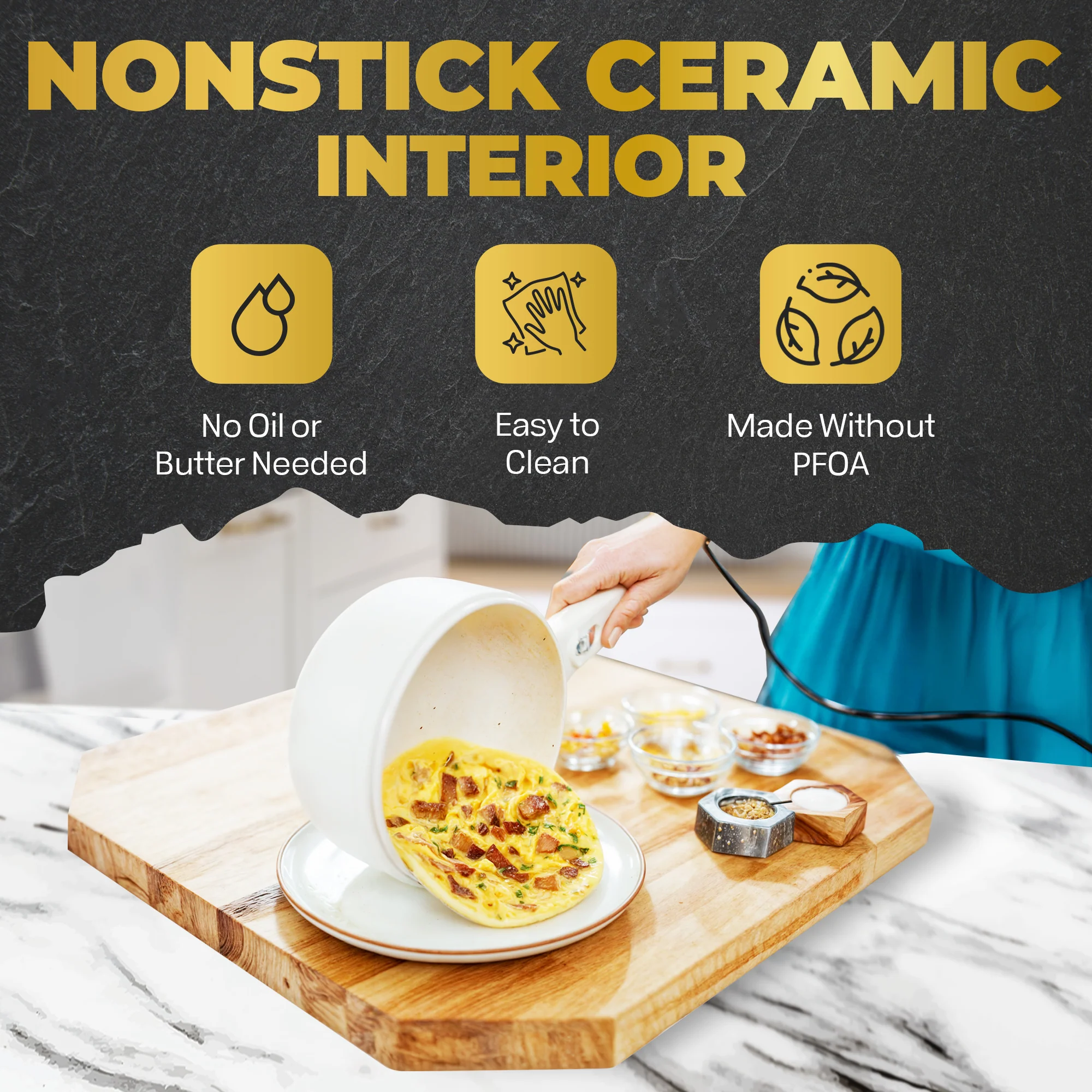 Ceramax Electric Cooker Nonstick Ceramic Skillet Pan Hot Pot Mini Cooker with Lid Steamer - Image 5
