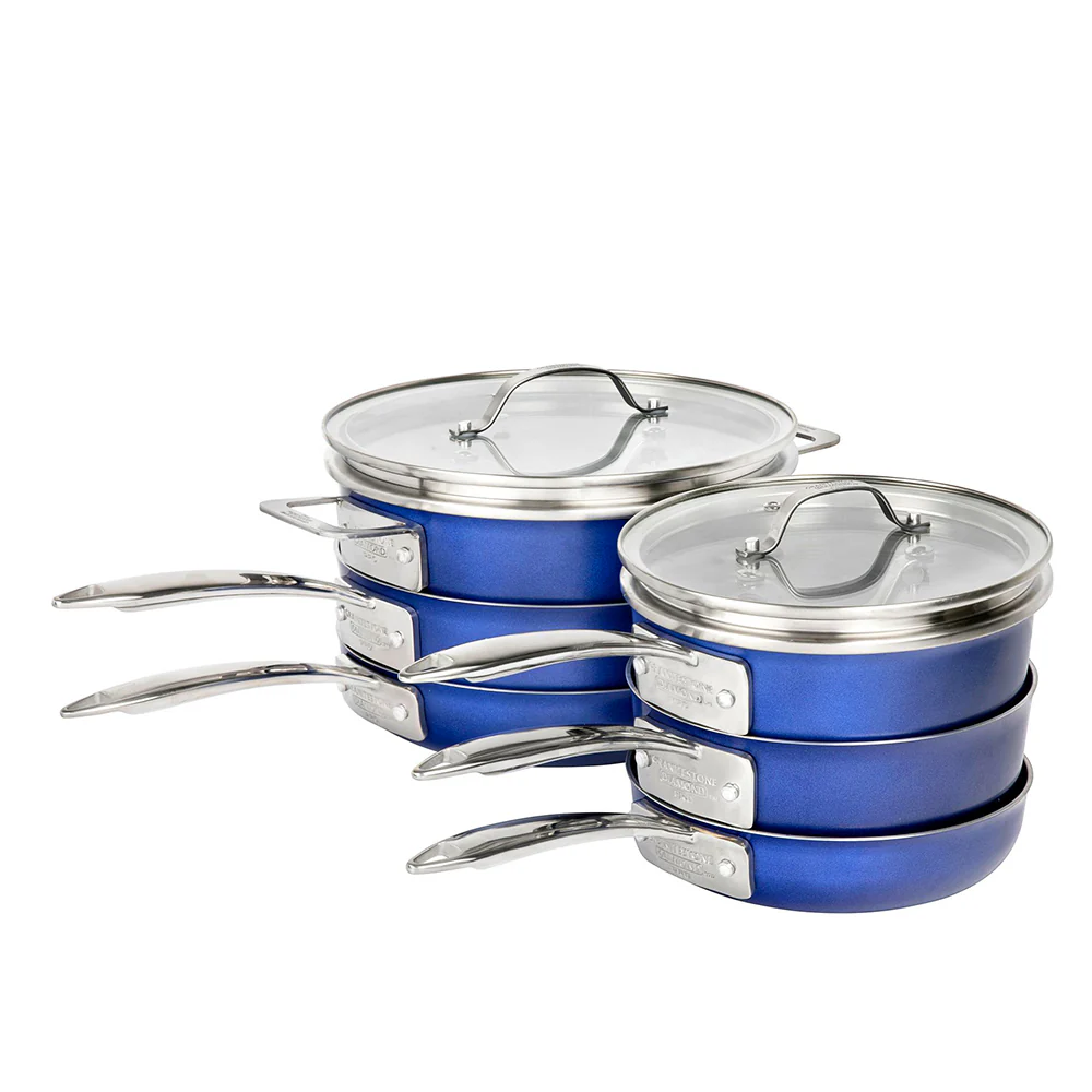 Granitestone Stackmaster Blue 15 Piece Pro Series Stackable Hard Anodized Cookware Set - Image 3