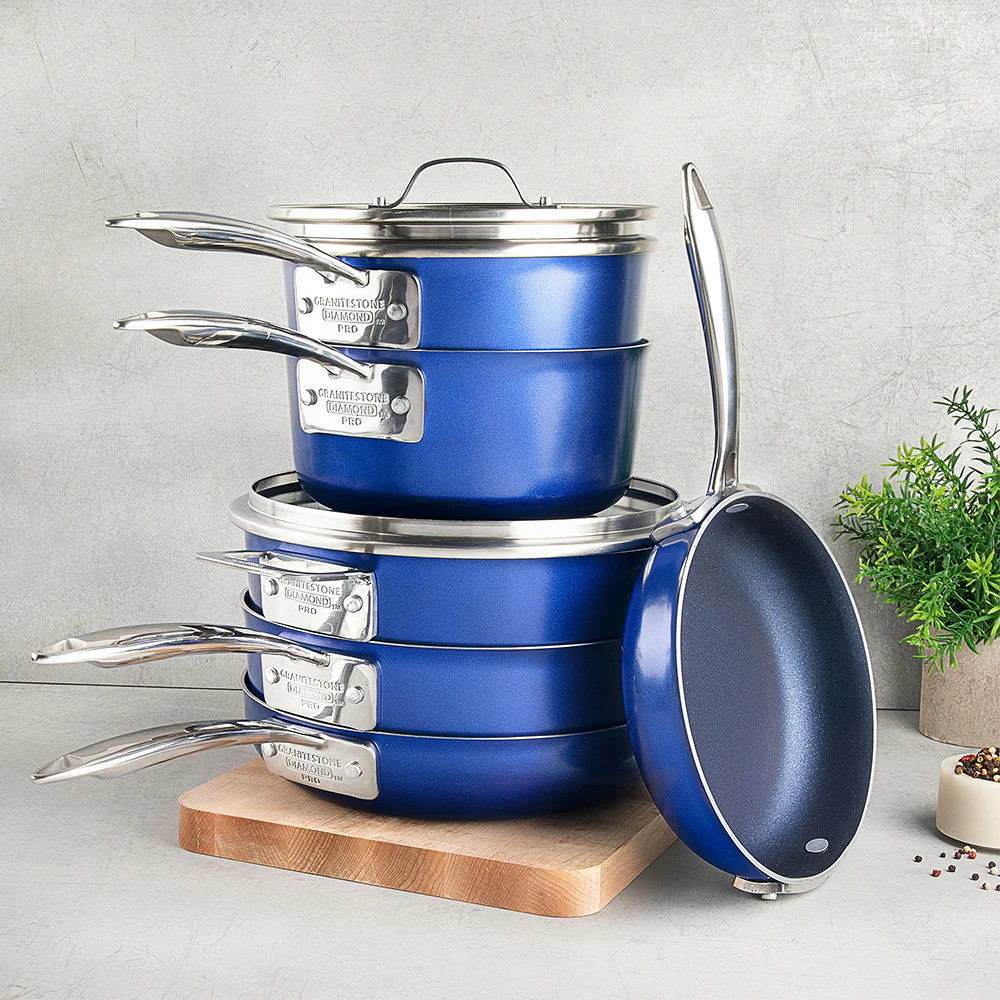 Granitestone Stackmaster Blue 15 Piece Pro Series Stackable Hard Anodized Cookware Set - Image 5