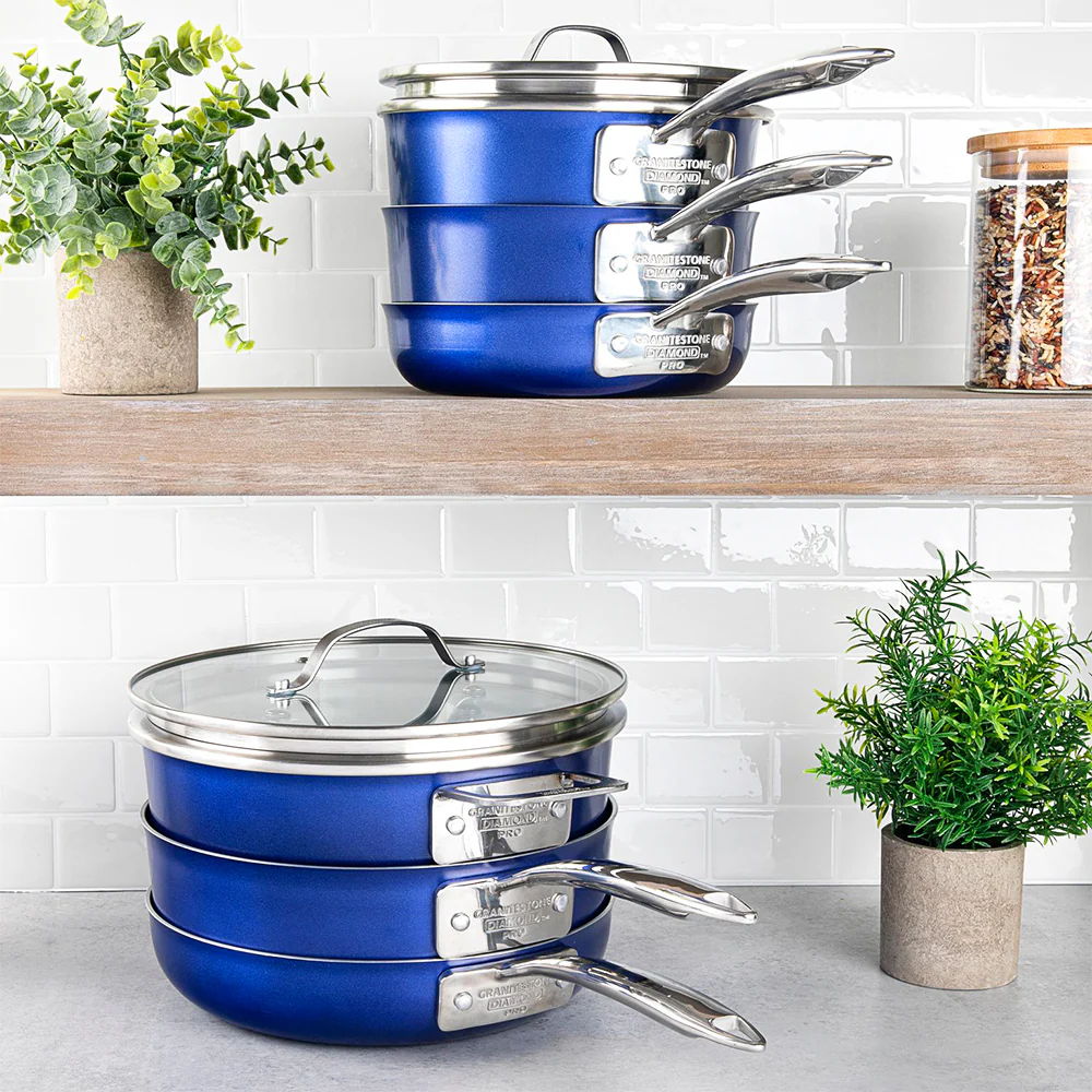 Granitestone Stackmaster Blue 15 Piece Pro Series Stackable Hard Anodized Cookware Set - Image 7