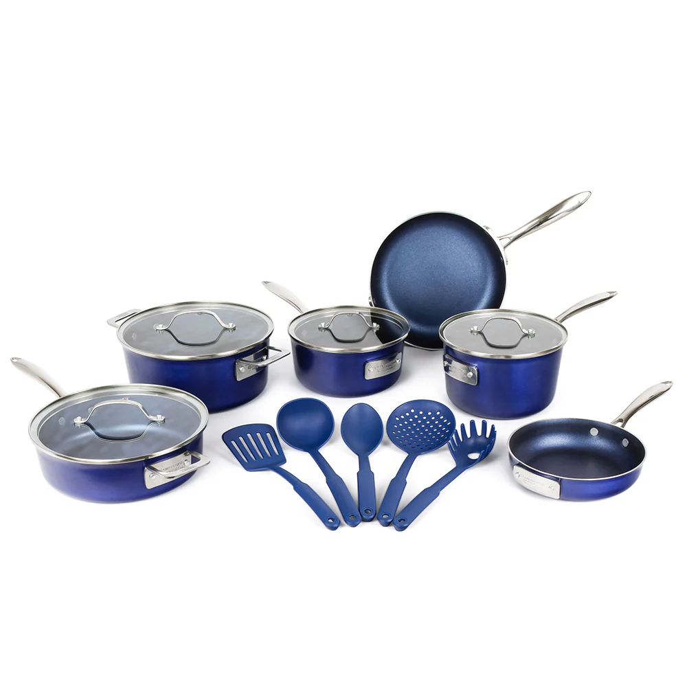Granitestone Stackmaster Blue 15 Piece Pro Series Stackable Hard Anodized Cookware Set - Image 8