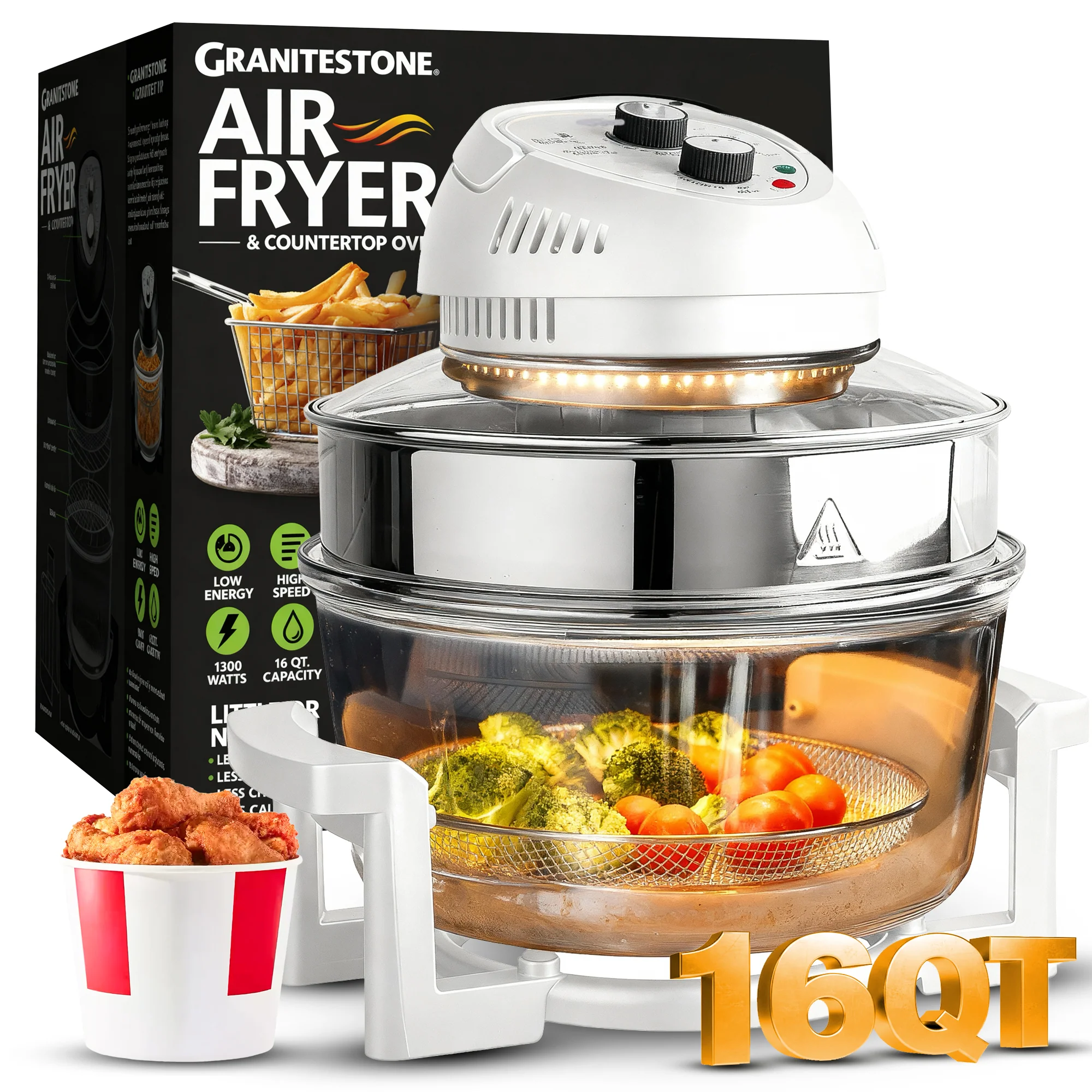 Granitestone Glass Air Fryer XL - Healthier, Crispier Cooking - 16 Quart Extra Large Oil-Less Convection Oven - Image 10