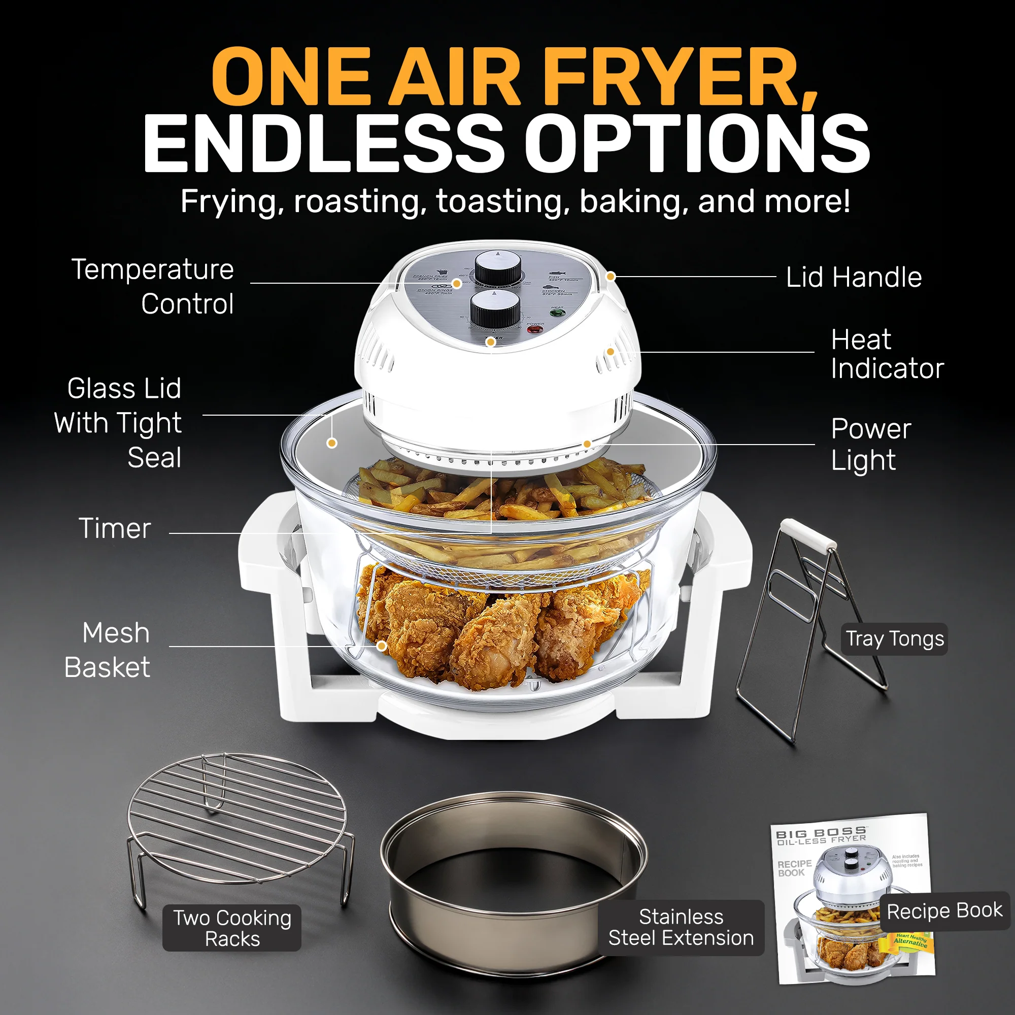 Granitestone Glass Air Fryer XL - Healthier, Crispier Cooking - 16 Quart Extra Large Oil-Less Convection Oven - Image 12