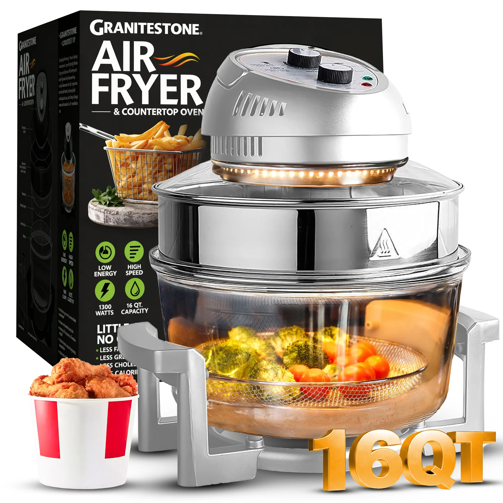 Granitestone Glass Air Fryer XL - Healthier, Crispier Cooking - 16 Quart Extra Large Oil-Less Convection Oven - Image 19