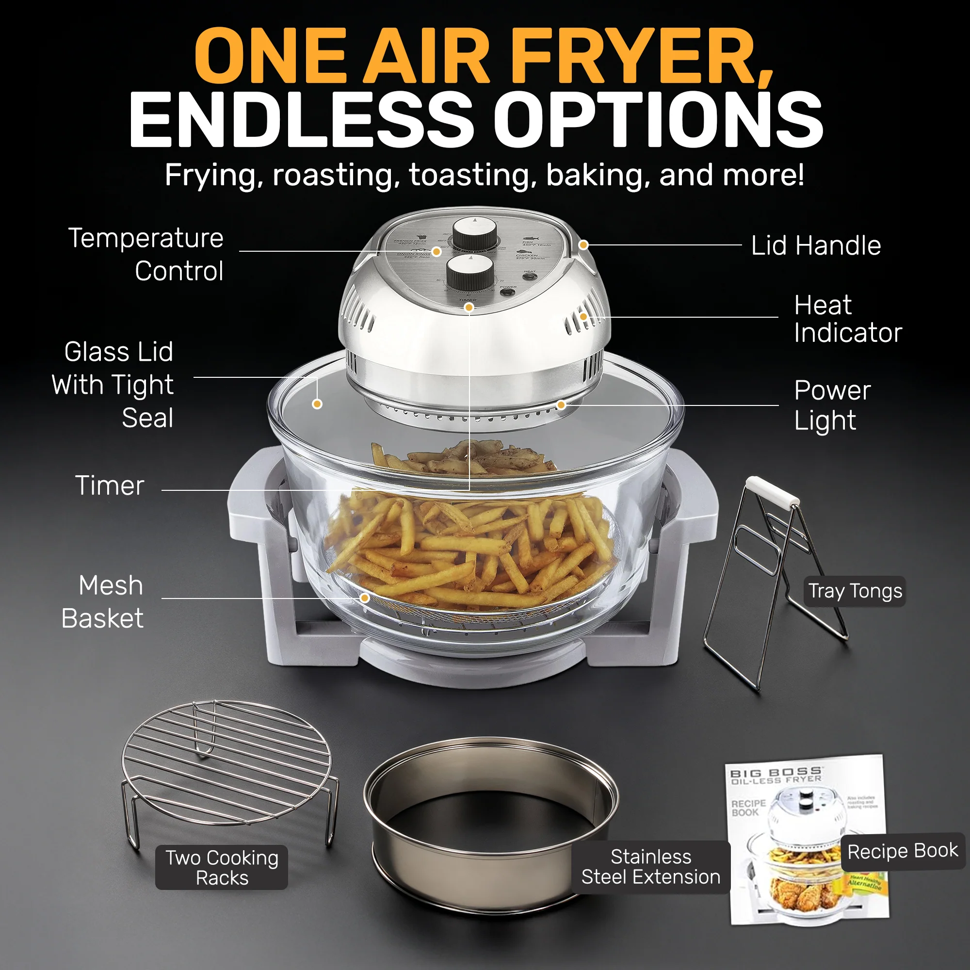 Granitestone Glass Air Fryer XL - Healthier, Crispier Cooking - 16 Quart Extra Large Oil-Less Convection Oven - Image 21