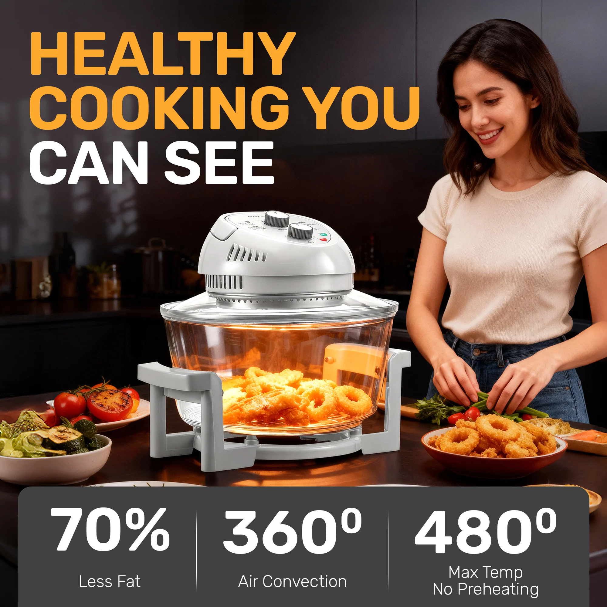 Granitestone Glass Air Fryer XL - Healthier, Crispier Cooking - 16 Quart Extra Large Oil-Less Convection Oven - Image 24