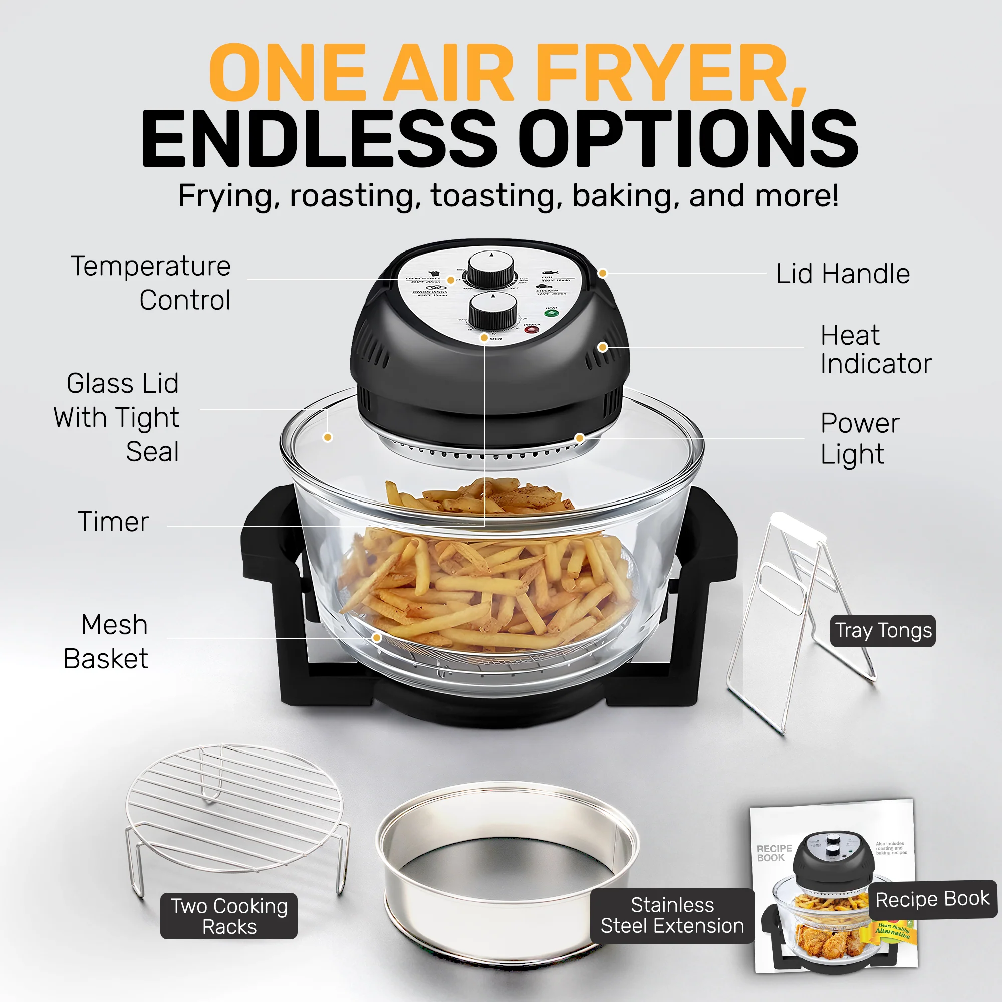Granitestone Glass Air Fryer XL - Healthier, Crispier Cooking - 16 Quart Extra Large Oil-Less Convection Oven - Image 3