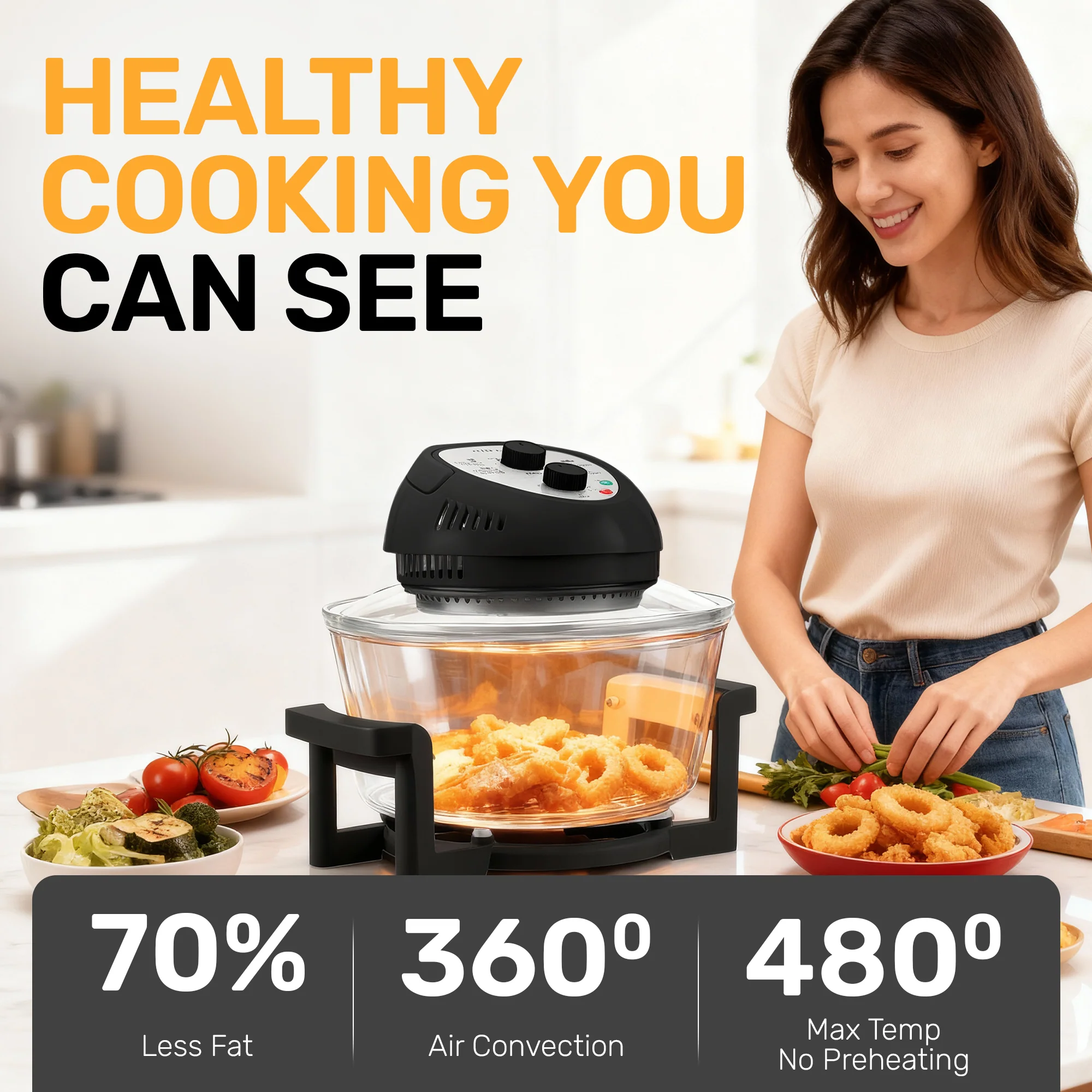 Granitestone Glass Air Fryer XL - Healthier, Crispier Cooking - 16 Quart Extra Large Oil-Less Convection Oven - Image 6