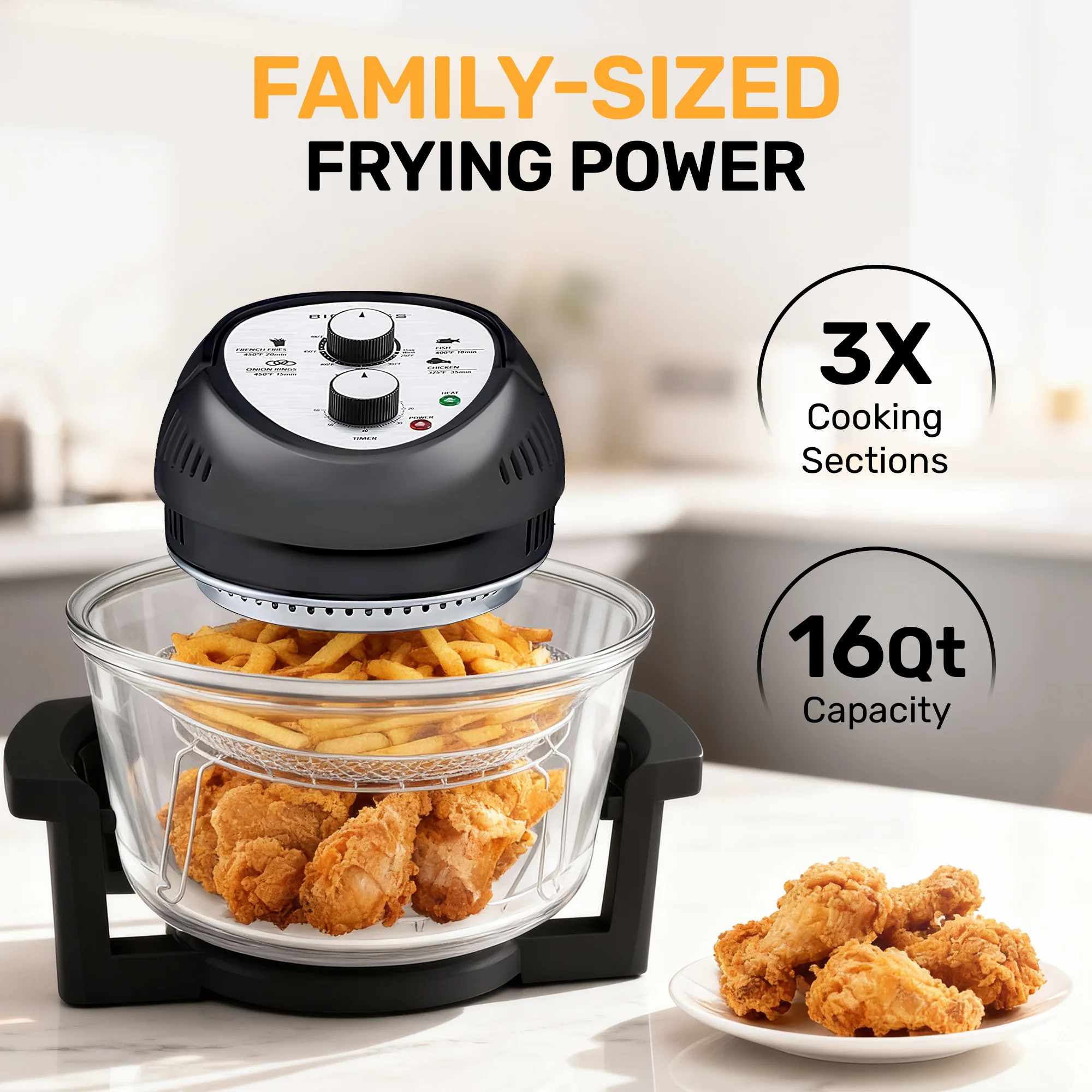 Granitestone Glass Air Fryer XL - Healthier, Crispier Cooking - 16 Quart Extra Large Oil-Less Convection Oven - Image 7