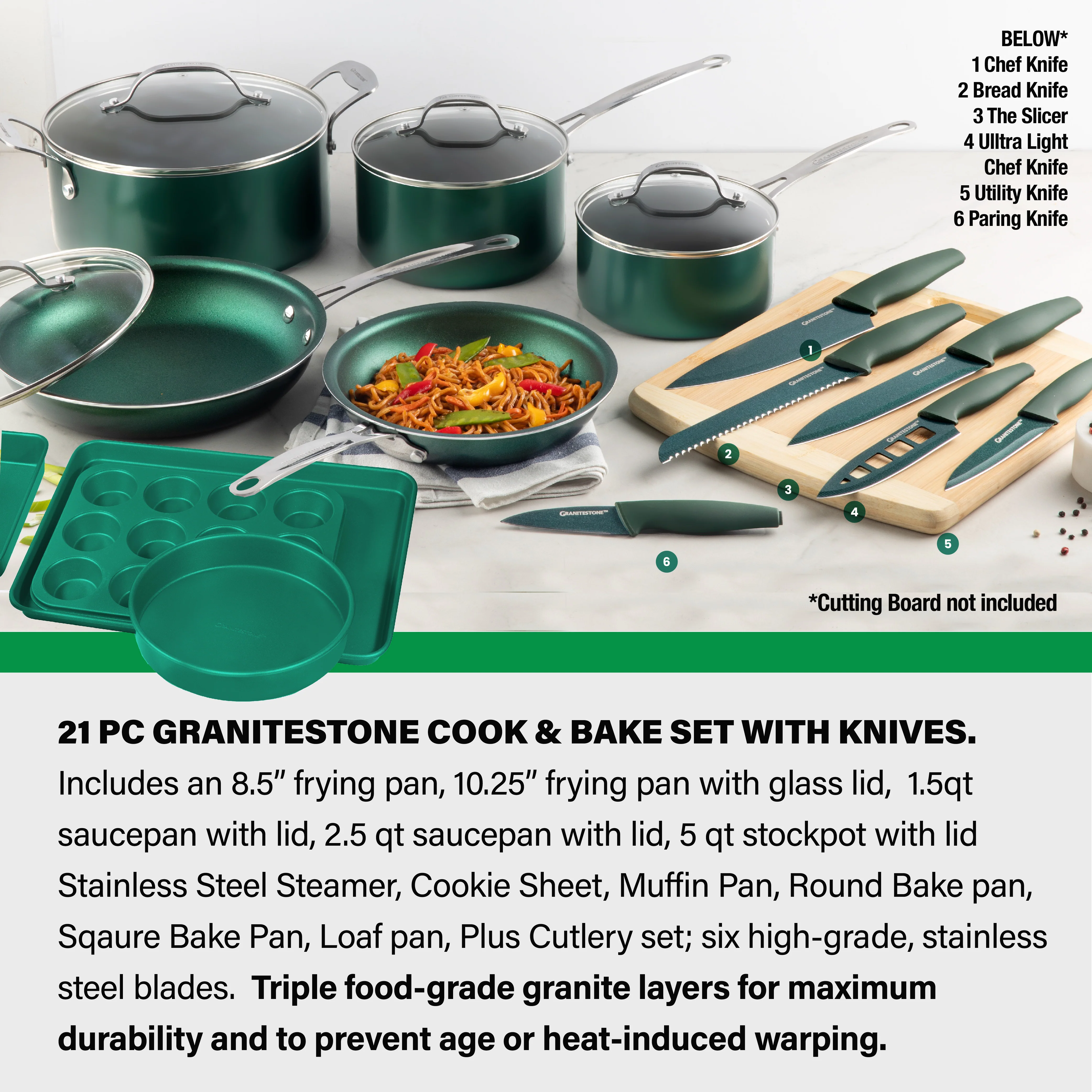 Granitestone 21 Piece Cookware and Bakeware Set, with Knife Set - Image 3