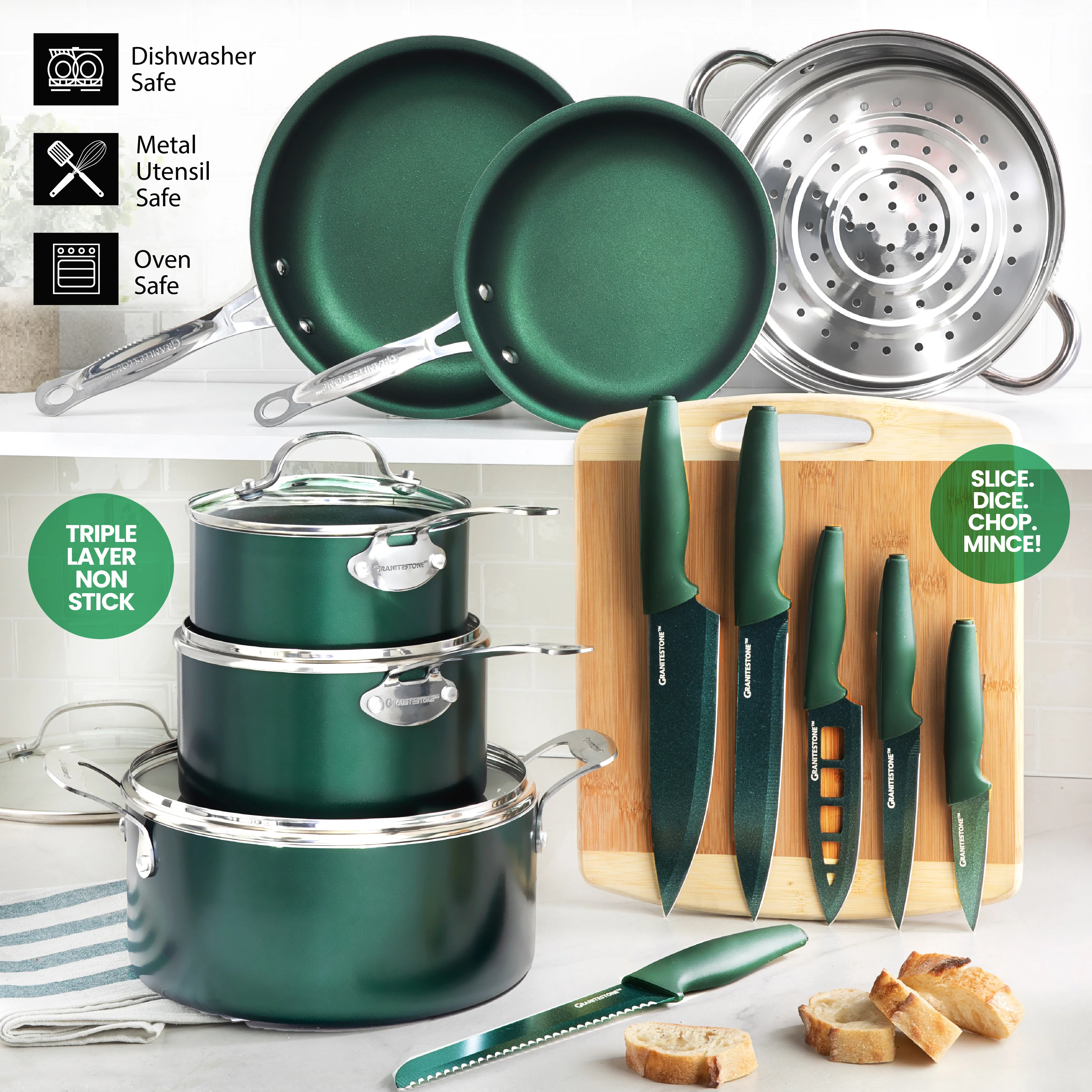 Granitestone 21 Piece Cookware and Bakeware Set, with Knife Set - Image 4
