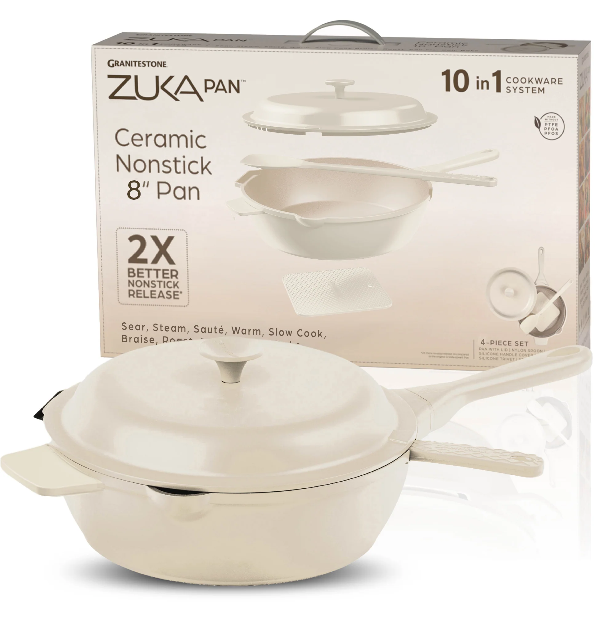 Granitestone 8" Zuka Pan – 4-Piece Multi-Functional Everyday Pan Set with Lid, & Nylon Spoon - Image 10
