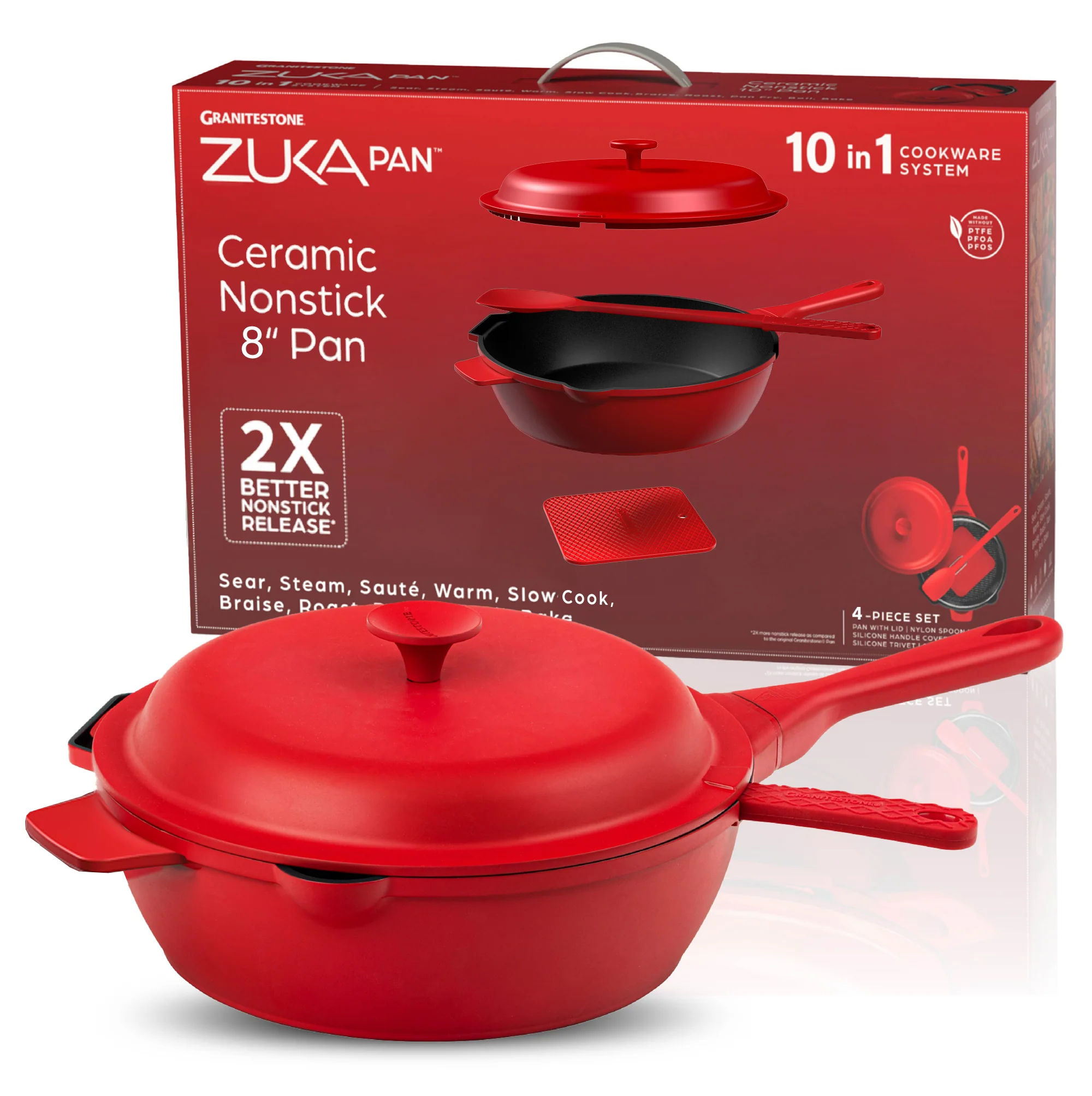 Granitestone 8" Zuka Pan – 4-Piece Multi-Functional Everyday Pan Set with Lid, & Nylon Spoon - Image 11