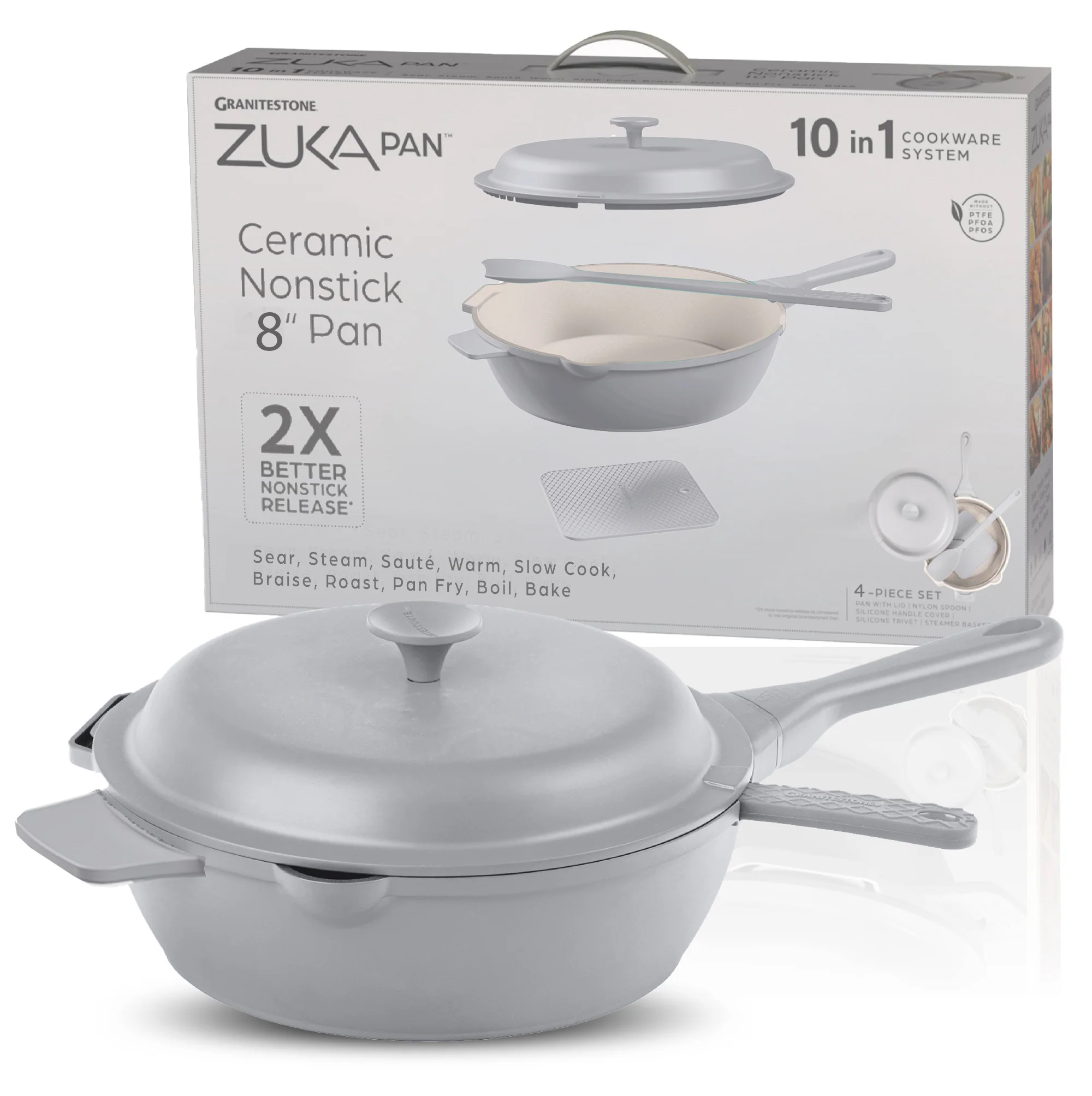 Granitestone 8" Zuka Pan – 4-Piece Multi-Functional Everyday Pan Set with Lid, & Nylon Spoon - Image 12