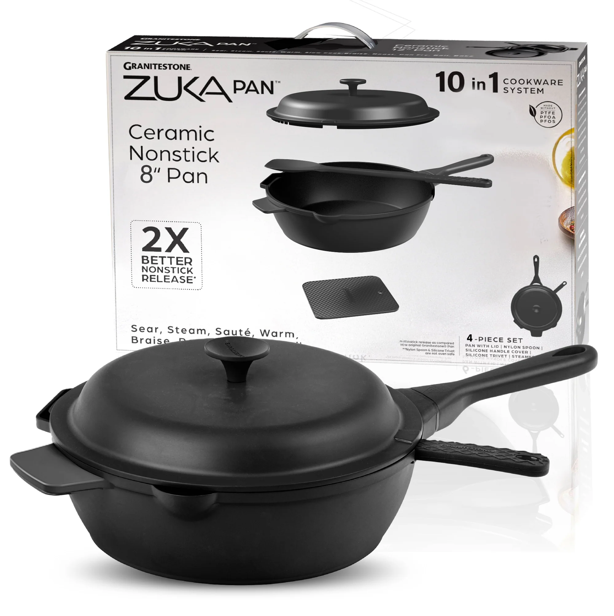 Granitestone 8" Zuka Pan – 4-Piece Multi-Functional Everyday Pan Set with Lid, & Nylon Spoon - Image 13