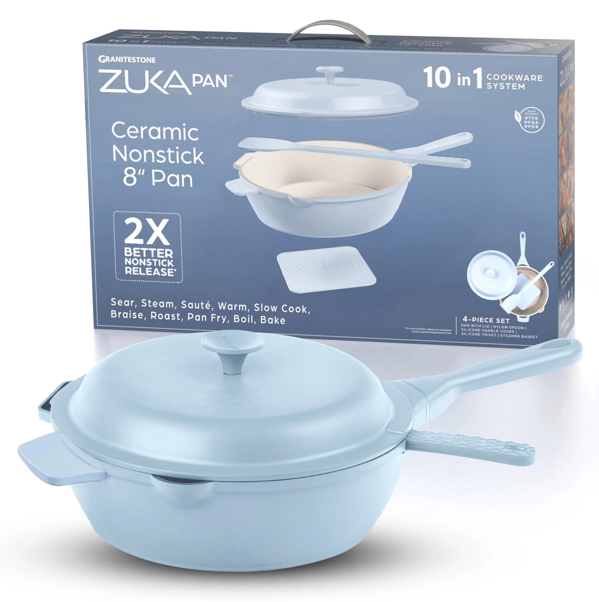 Granitestone 8" Zuka Pan – 4-Piece Multi-Functional Everyday Pan Set with Lid, & Nylon Spoon - Image 14