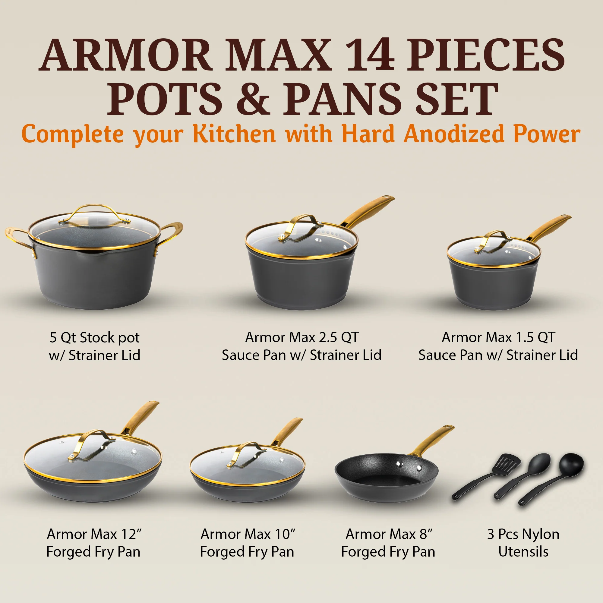 Granitestone ArmorMax 14 Piece Induction Hard Anodized Set with Utensils - Image 11