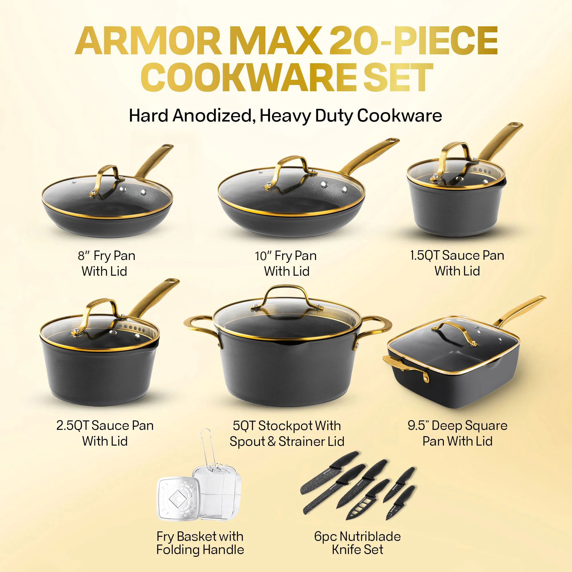 Granitestone ArmorMax 20 Piece Induction Hard Anodized Cookware Set and Knives Set - Image 11