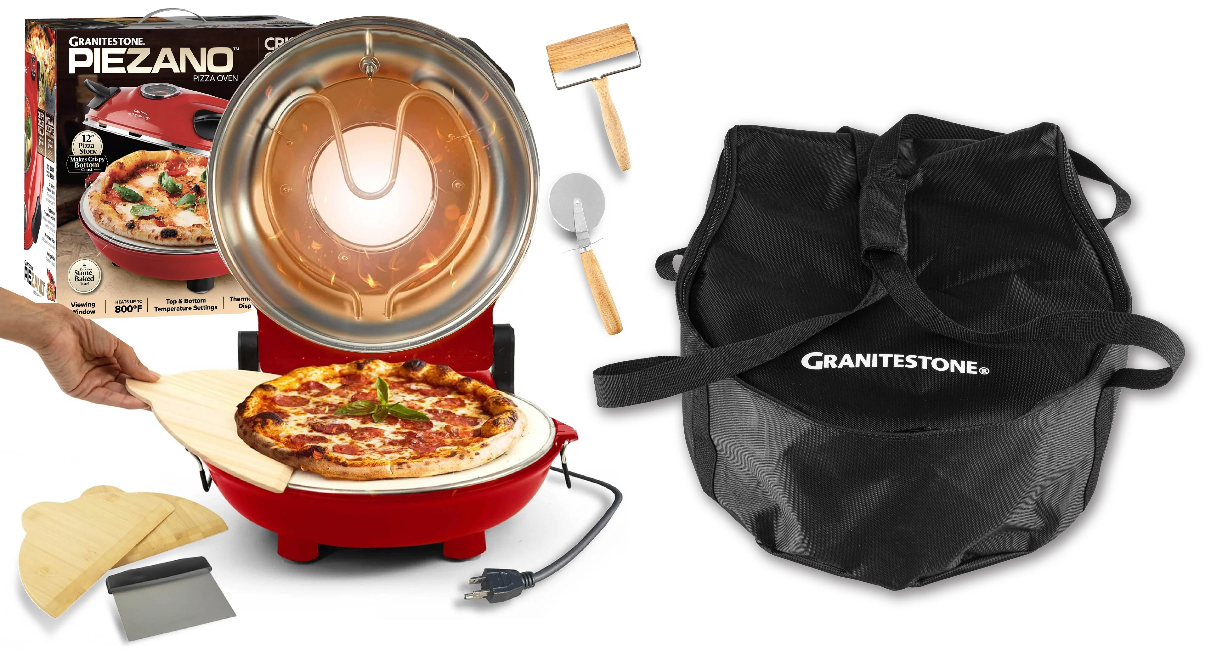 Granitestone Piezano Countertop Pizza Oven Bundle with Carrying Case