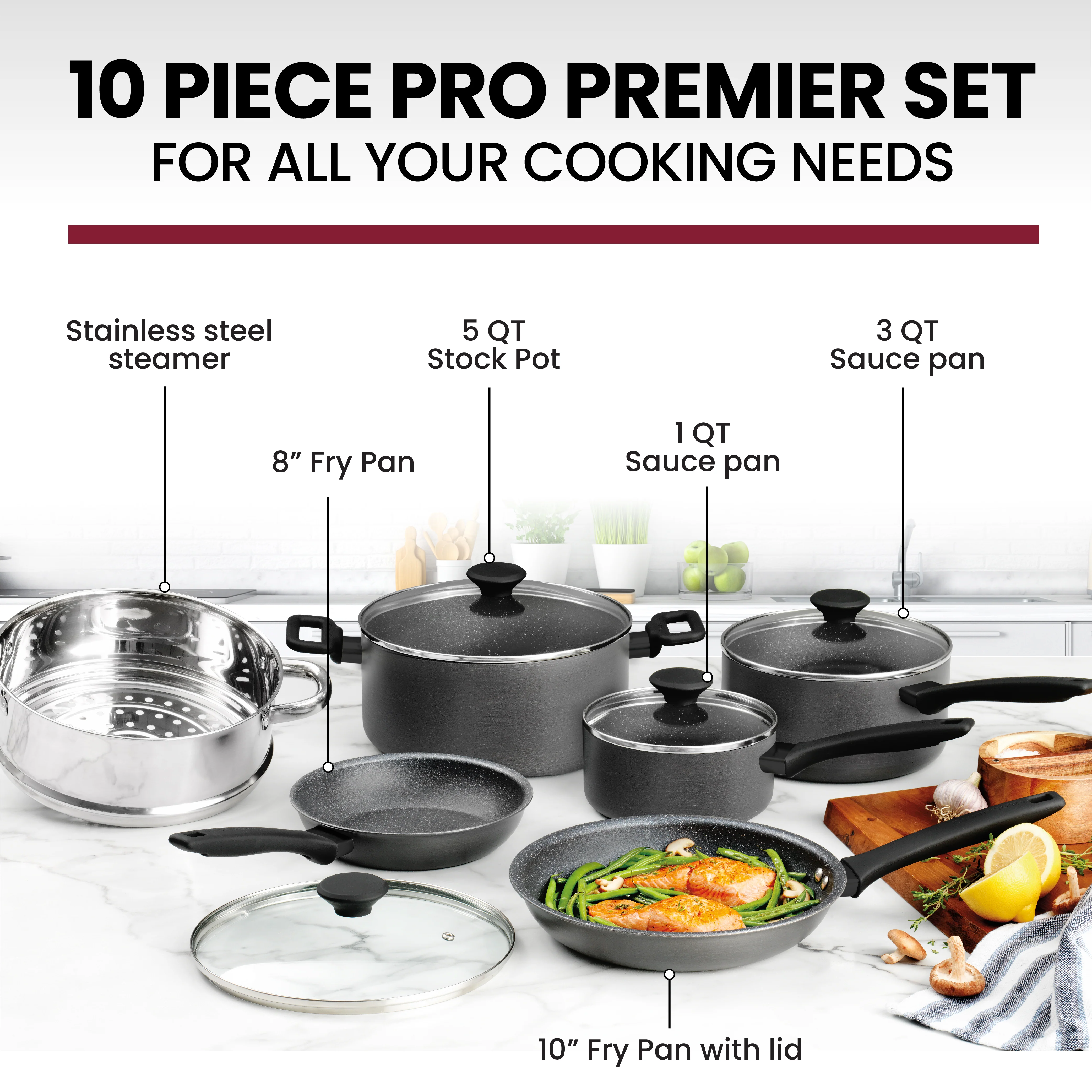 Granitestone 10-Piece Pro Premiere Hard Anodized Stovetop Set with Easy Grip Handles - Image 6