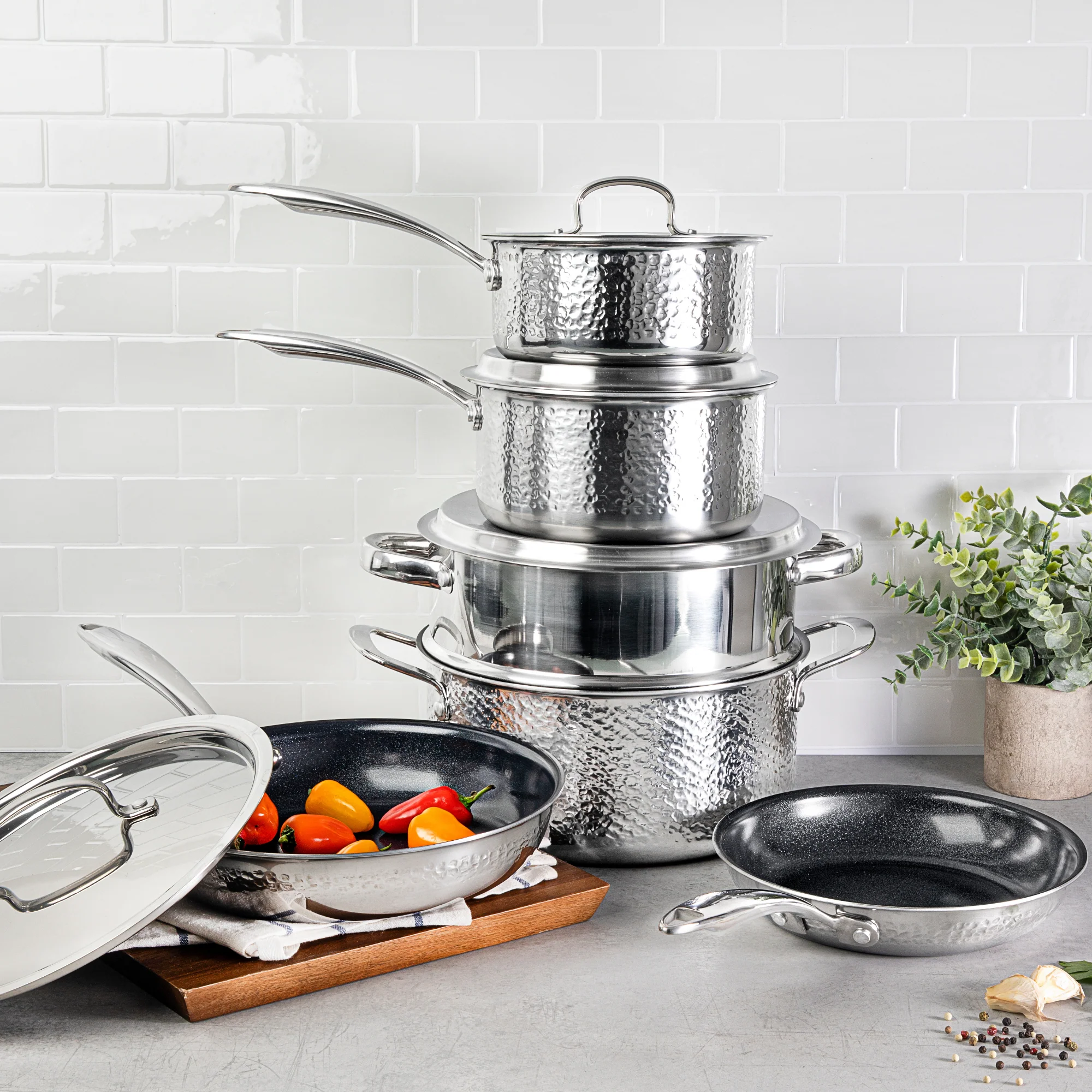 Granitestone 10-Piece Hammered Stainless Steel Pro Series Cookware Set - Image 3