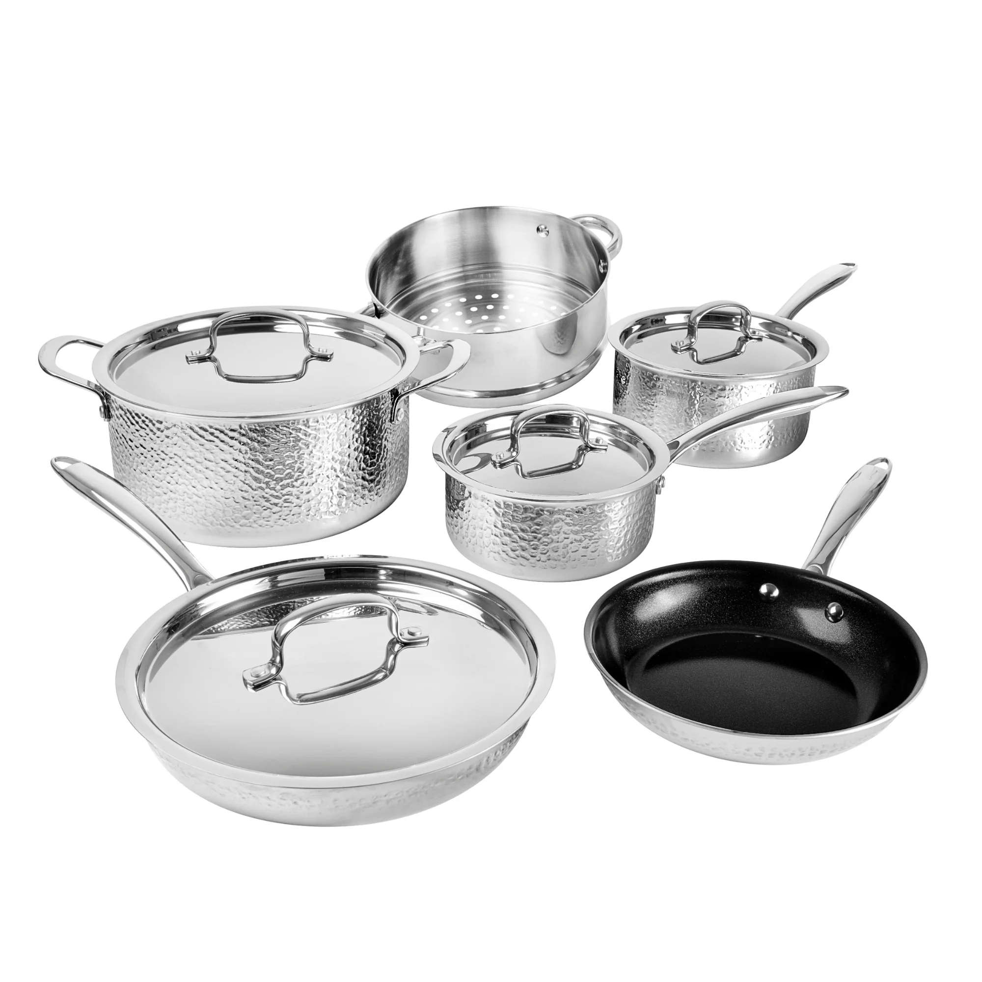Granitestone 10-Piece Hammered Stainless Steel Pro Series Cookware Set - Image 4