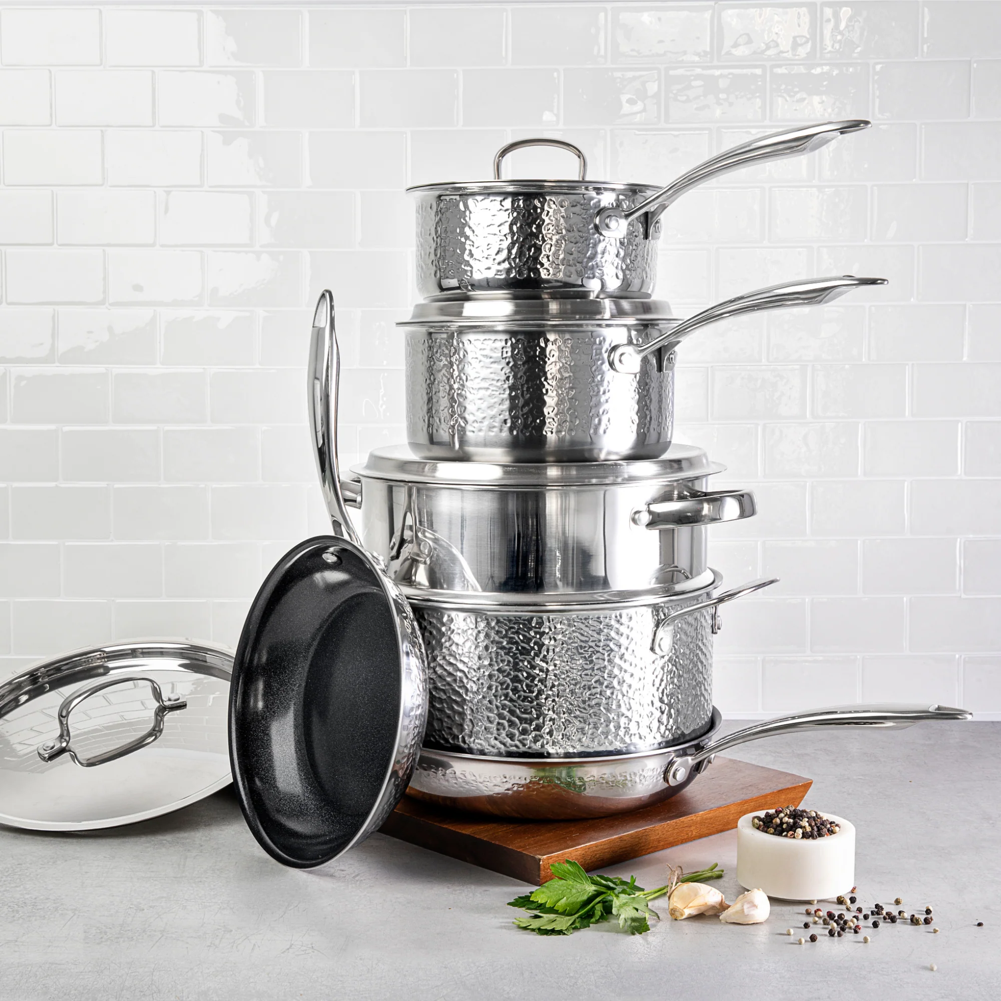 Granitestone 10-Piece Hammered Stainless Steel Pro Series Cookware Set - Image 5